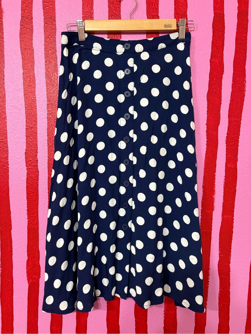 Talbots Navy Maxi Skirt with White Polka Dots